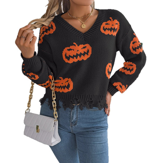 Halloween Pumpkin Long Sleeve Sweater