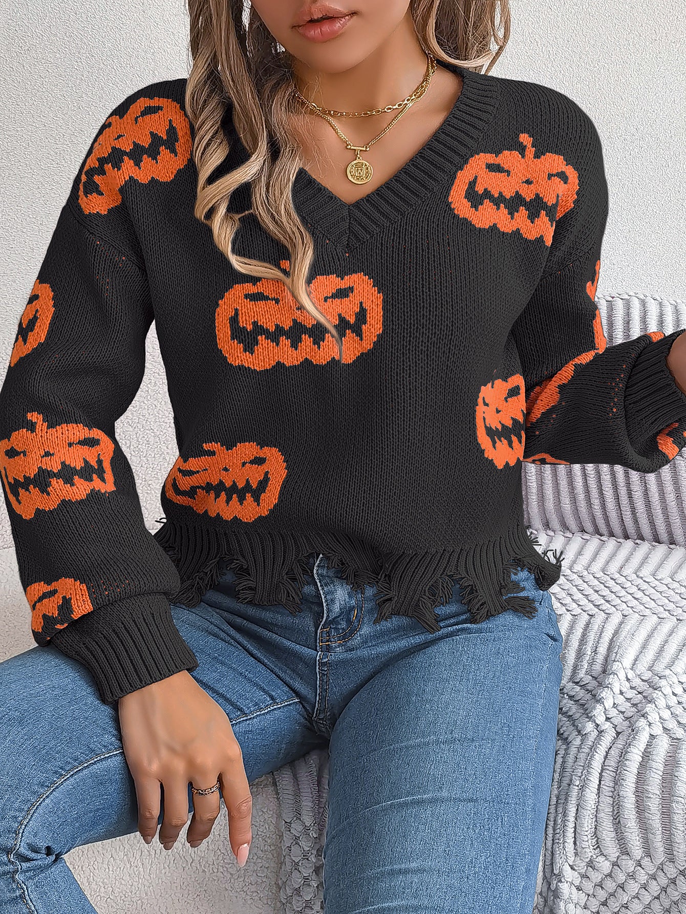 Halloween Pumpkin Long Sleeve Sweater
