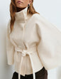 High Neck Belted Batwing Coat