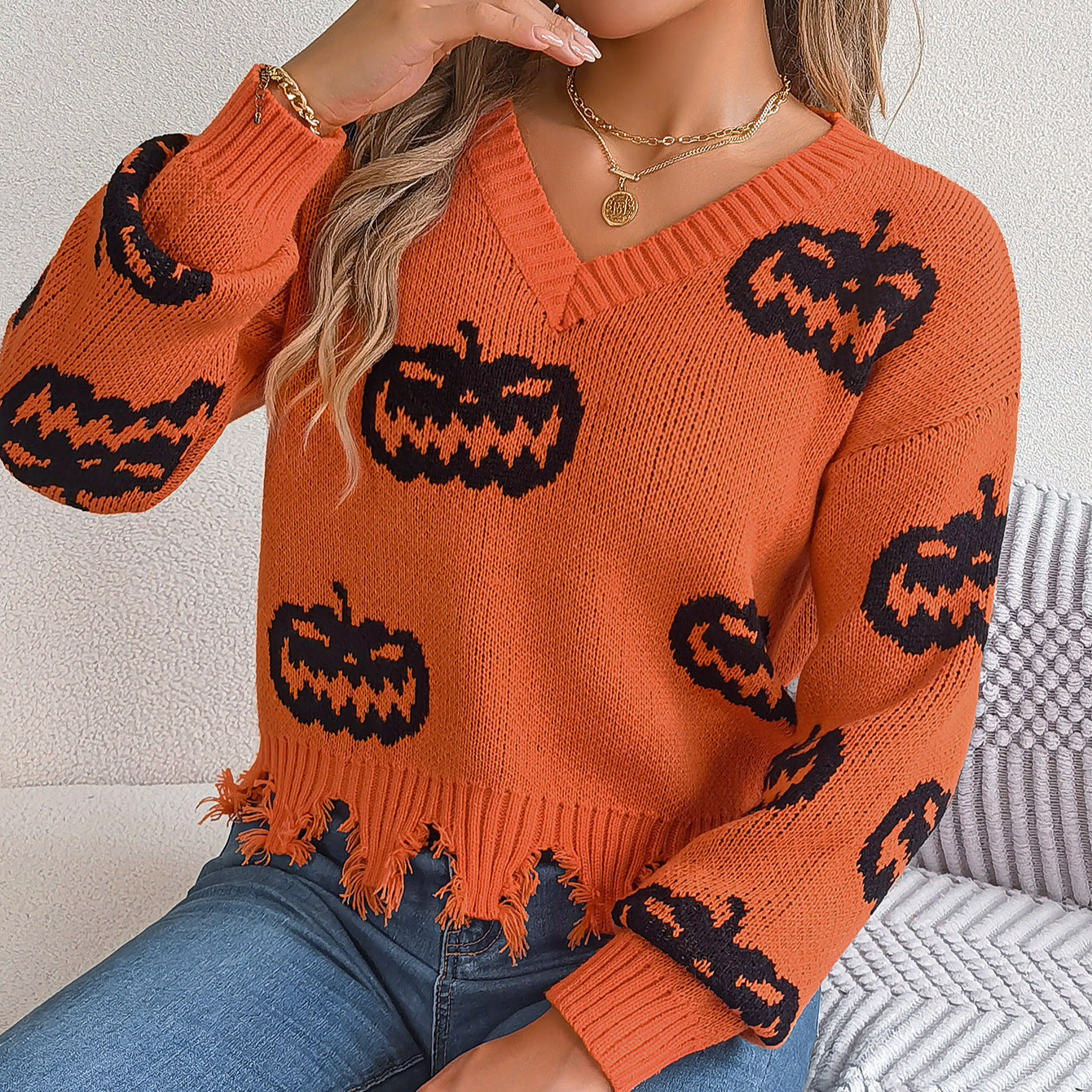 Halloween Pumpkin Long Sleeve Sweater