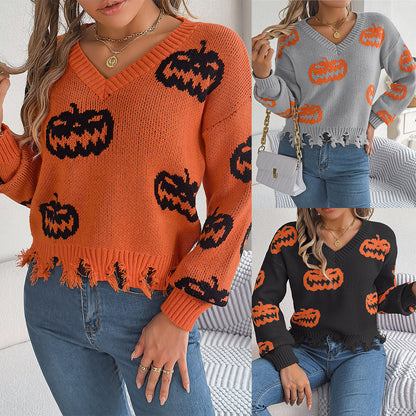 Halloween Pumpkin Long Sleeve Sweater