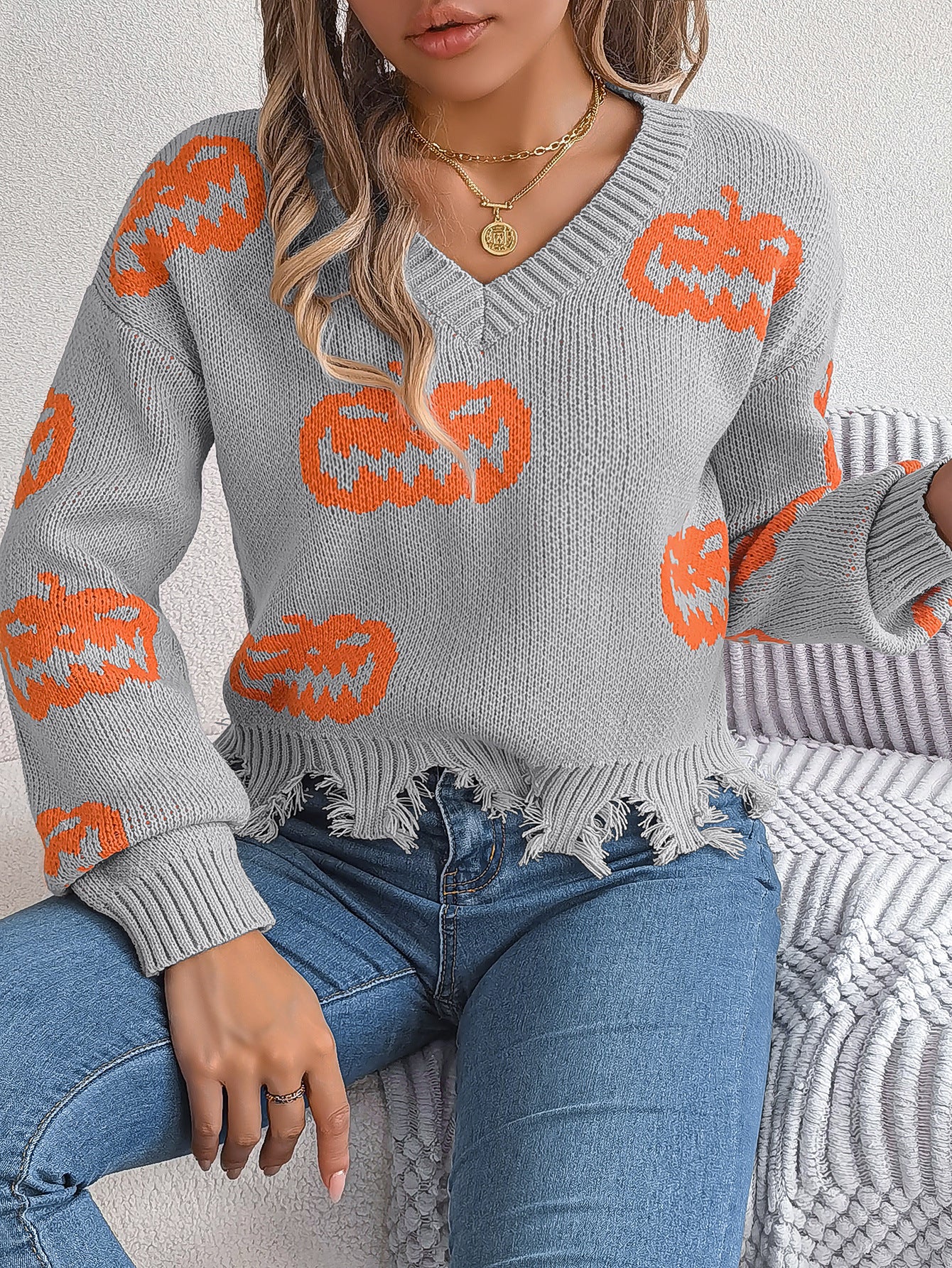 Halloween Pumpkin Long Sleeve Sweater