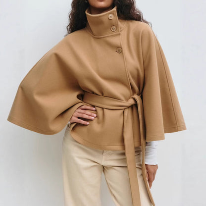 High Neck Belted Batwing Coat