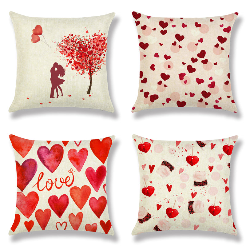 Valentine’s Day Heart Couple Linen Cushion Cover