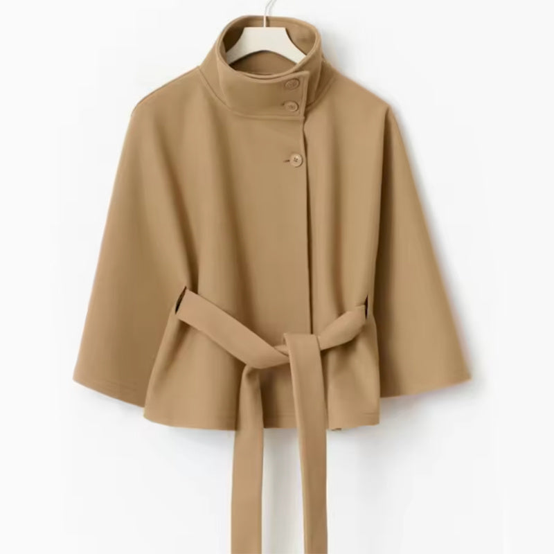 High Neck Belted Batwing Coat