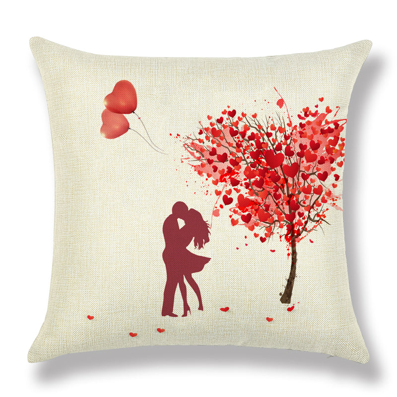 Valentine’s Day Heart Couple Linen Cushion Cover