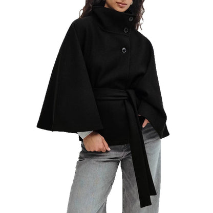 High Neck Belted Batwing Coat